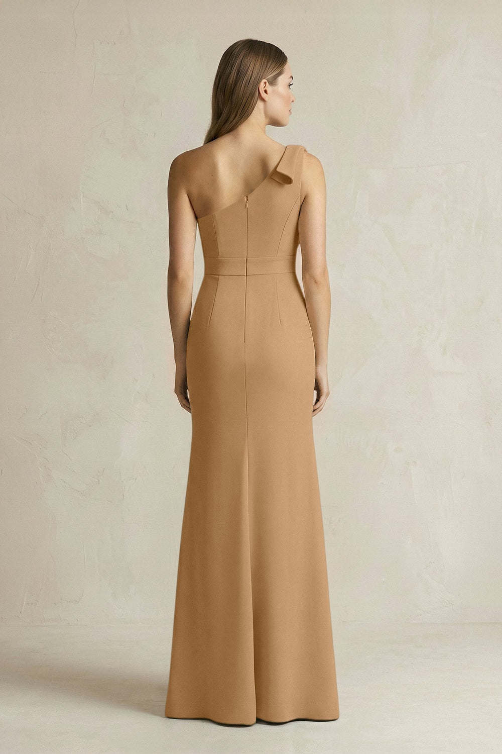 One-Shoulder Sheath Satin Long Bridesmaid Dress in Bronzer