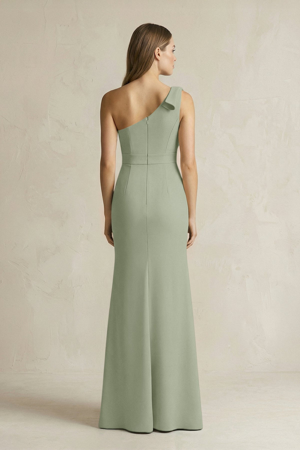 One-Shoulder Sheath Satin Long Bridesmaid Dress in Dove Gray