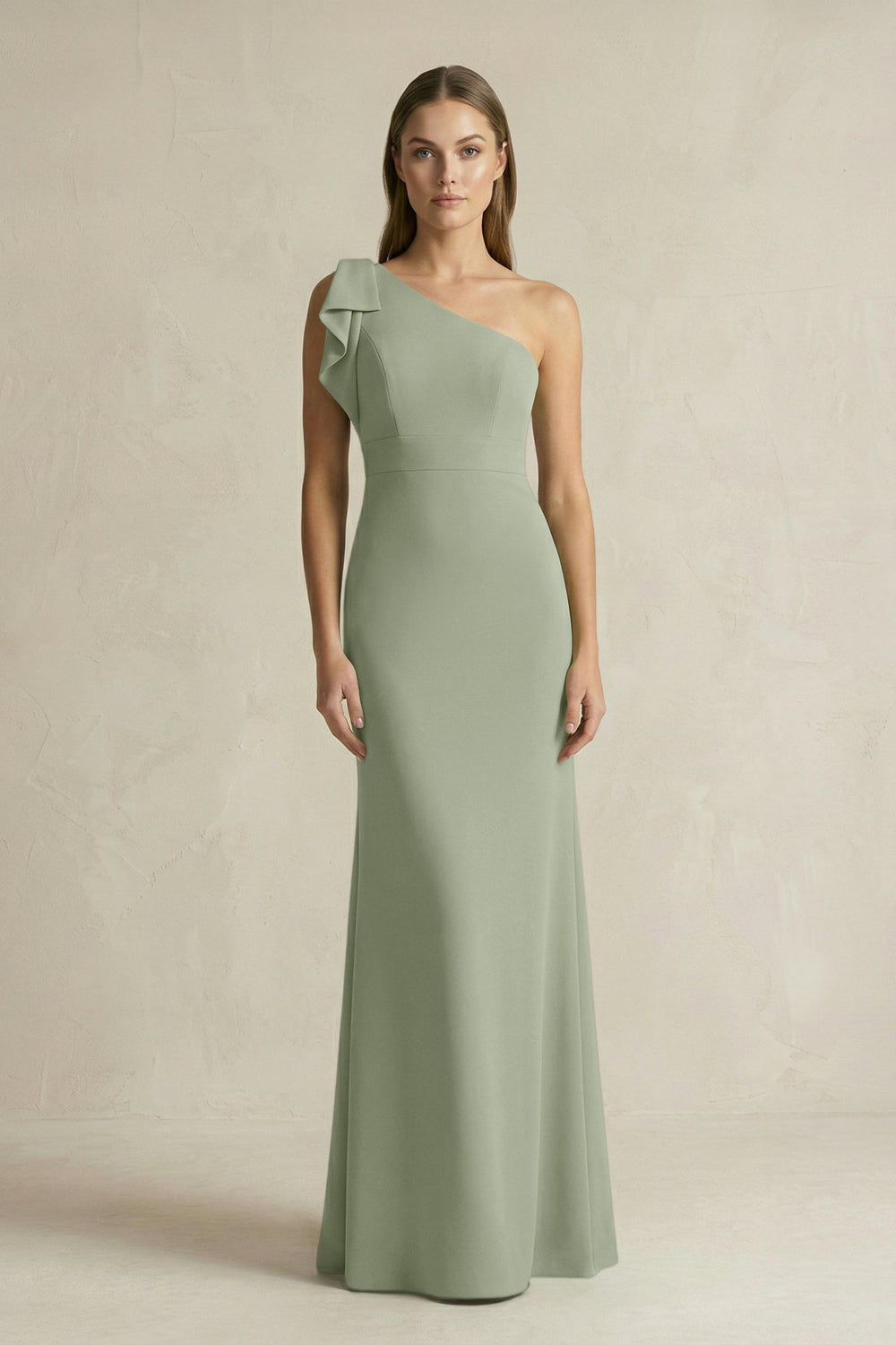 One-Shoulder Sheath Satin Long Bridesmaid Dress in Dove Gray