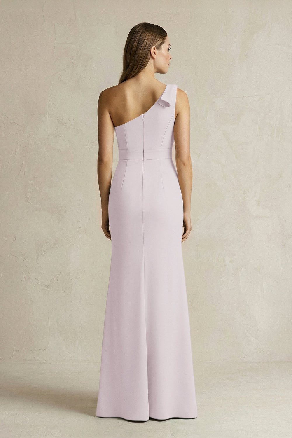 One-Shoulder Sheath Satin Long Bridesmaid Dress in Dusk