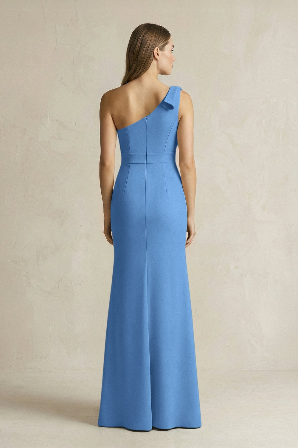 One-Shoulder Sheath Satin Long Bridesmaid Dress in Dusty Blue