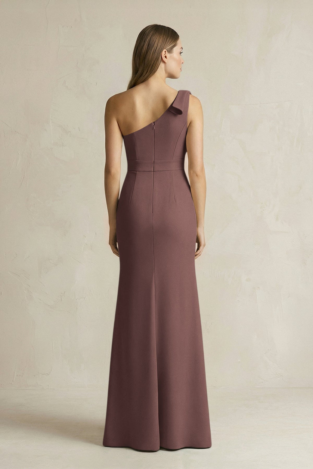 One-Shoulder Sheath Satin Long Bridesmaid Dress in Espresso