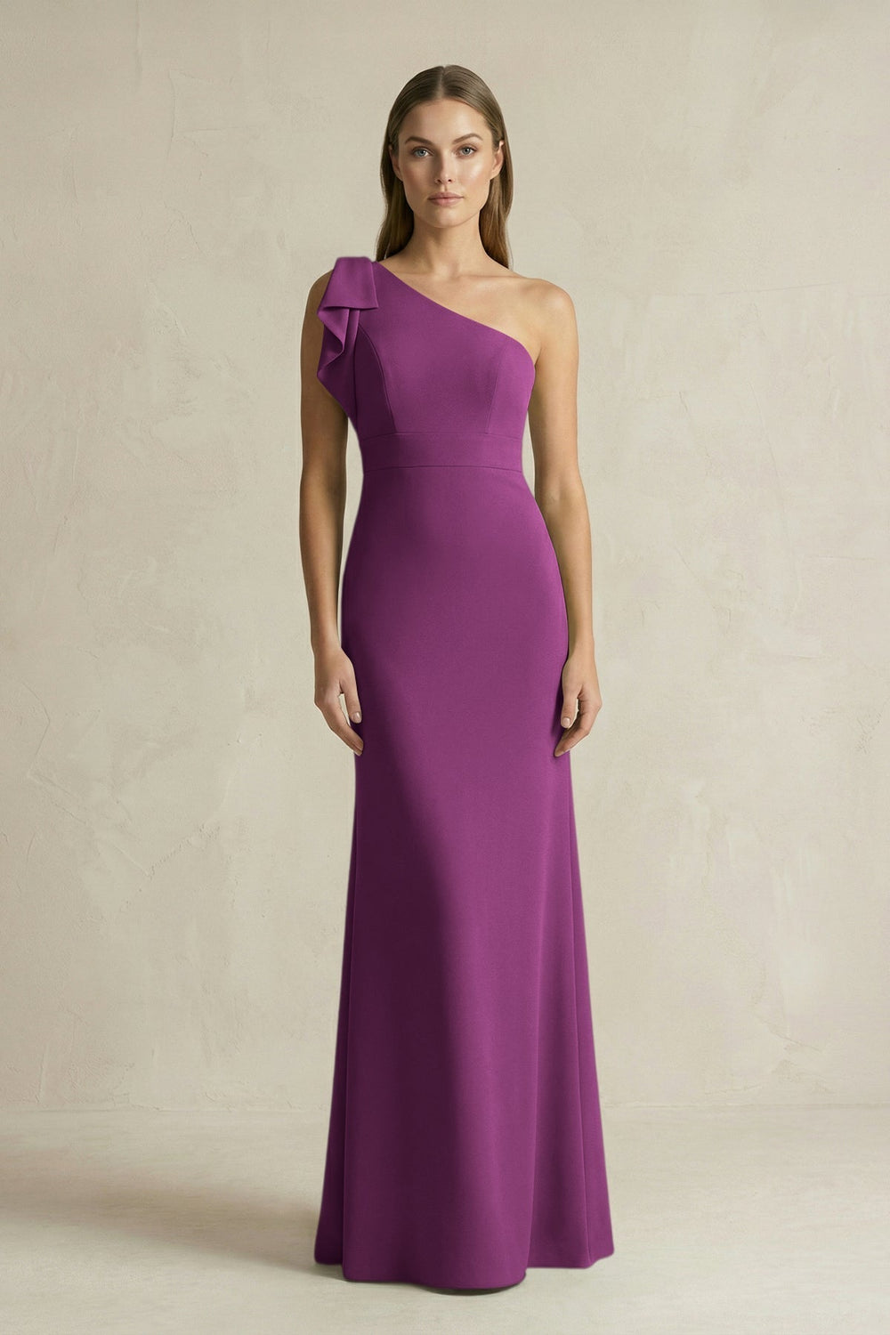 One-Shoulder Sheath Satin Long Bridesmaid Dress in Fig