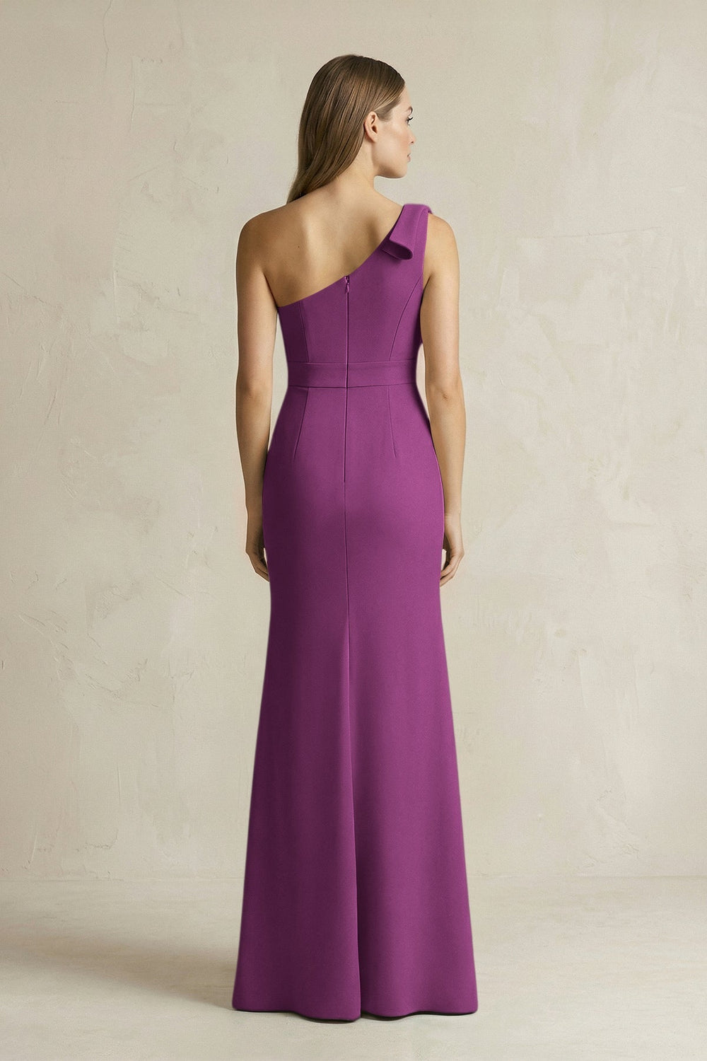 One-Shoulder Sheath Satin Long Bridesmaid Dress in Fig