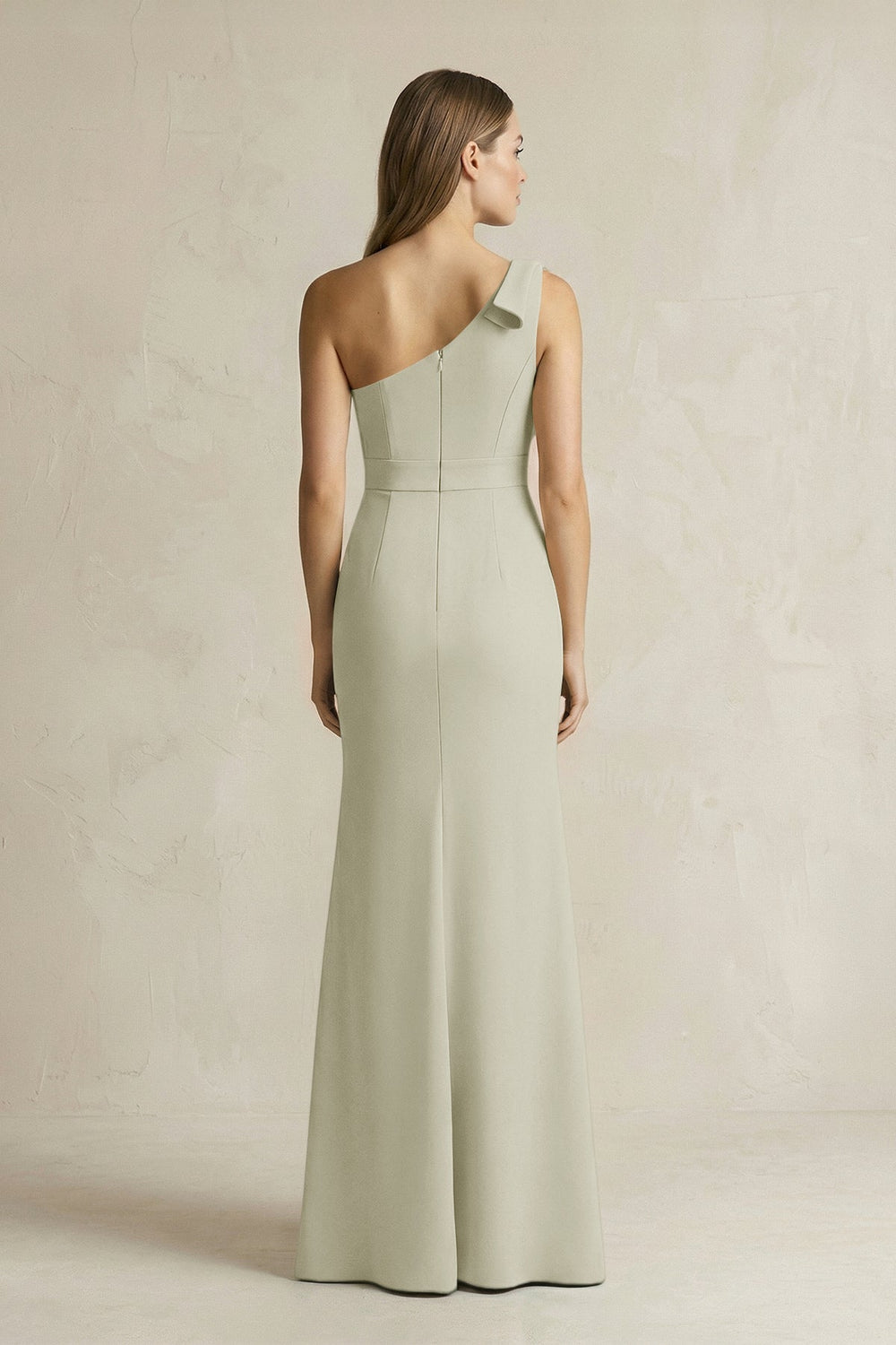 One-Shoulder Sheath Satin Long Bridesmaid Dress in Frost