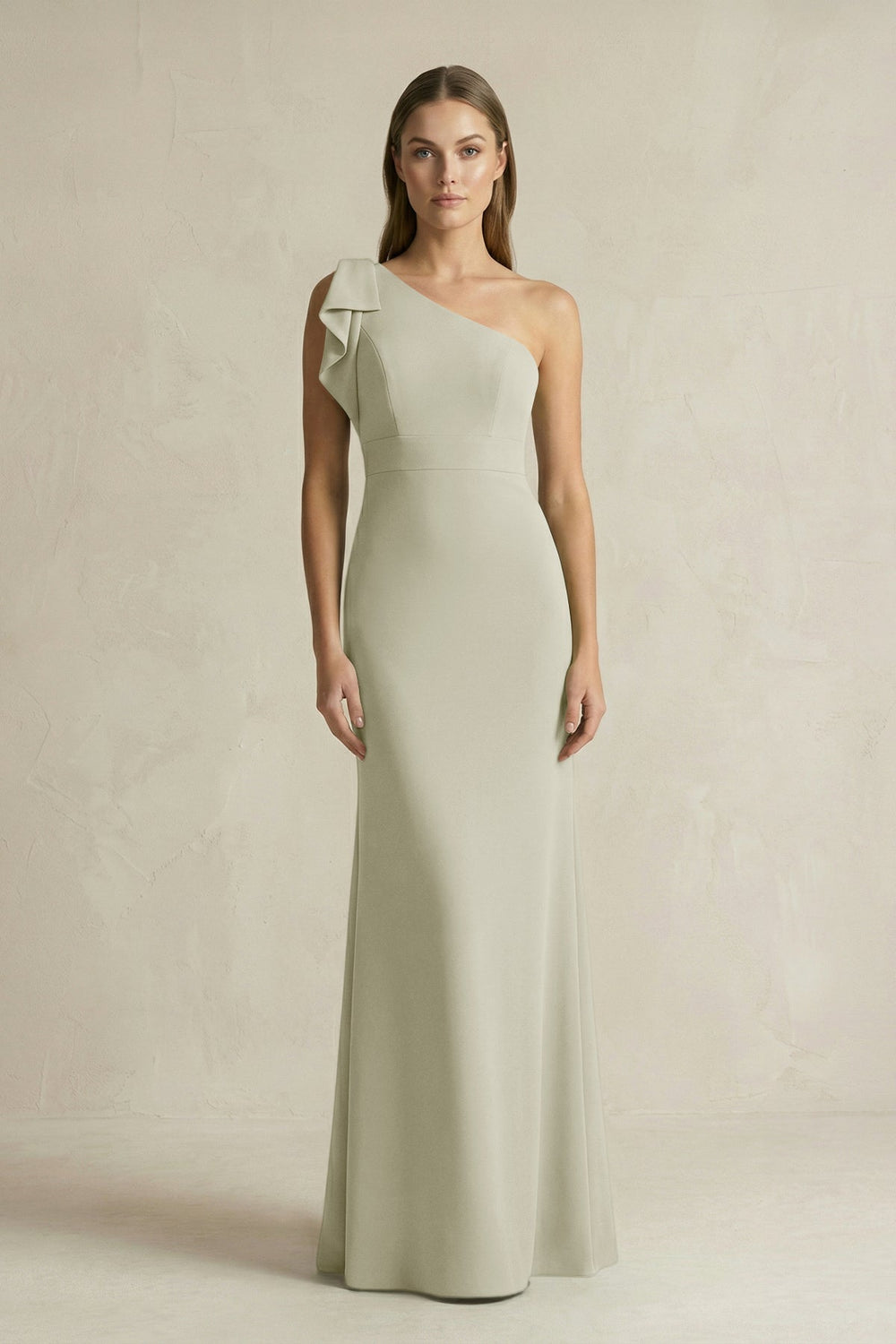 One-Shoulder Sheath Satin Long Bridesmaid Dress in Frost
