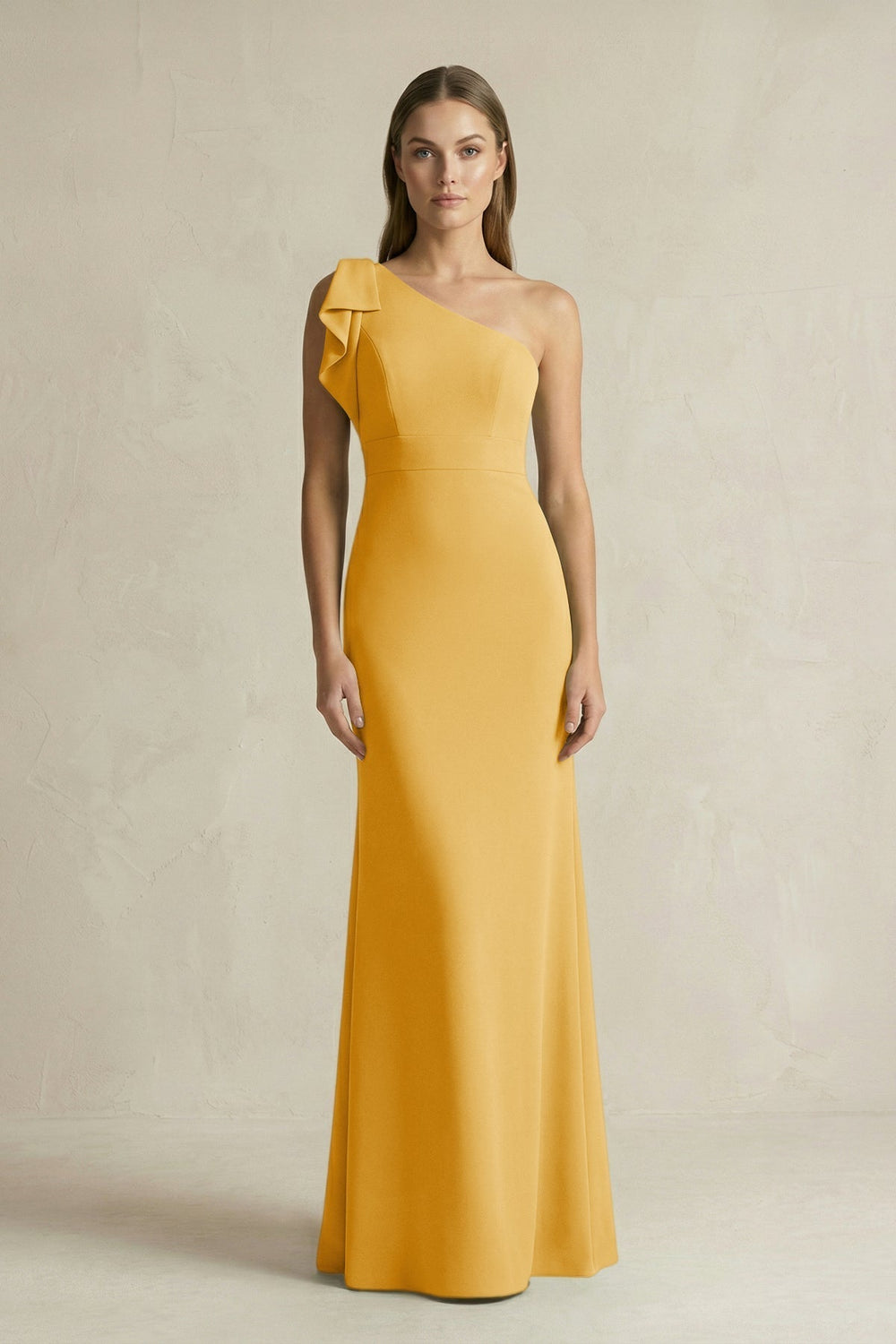 One-Shoulder Sheath Satin Long Bridesmaid Dress in Gold