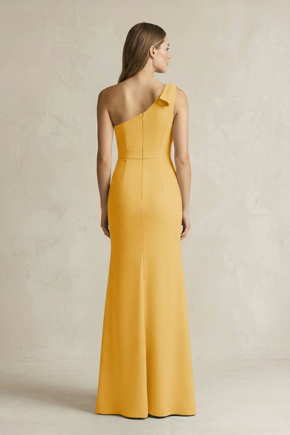 One-Shoulder Sheath Satin Long Bridesmaid Dress in Gold