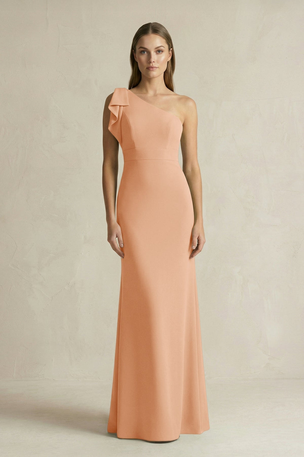 One-Shoulder Sheath Satin Long Bridesmaid Dress in Golden Champagne