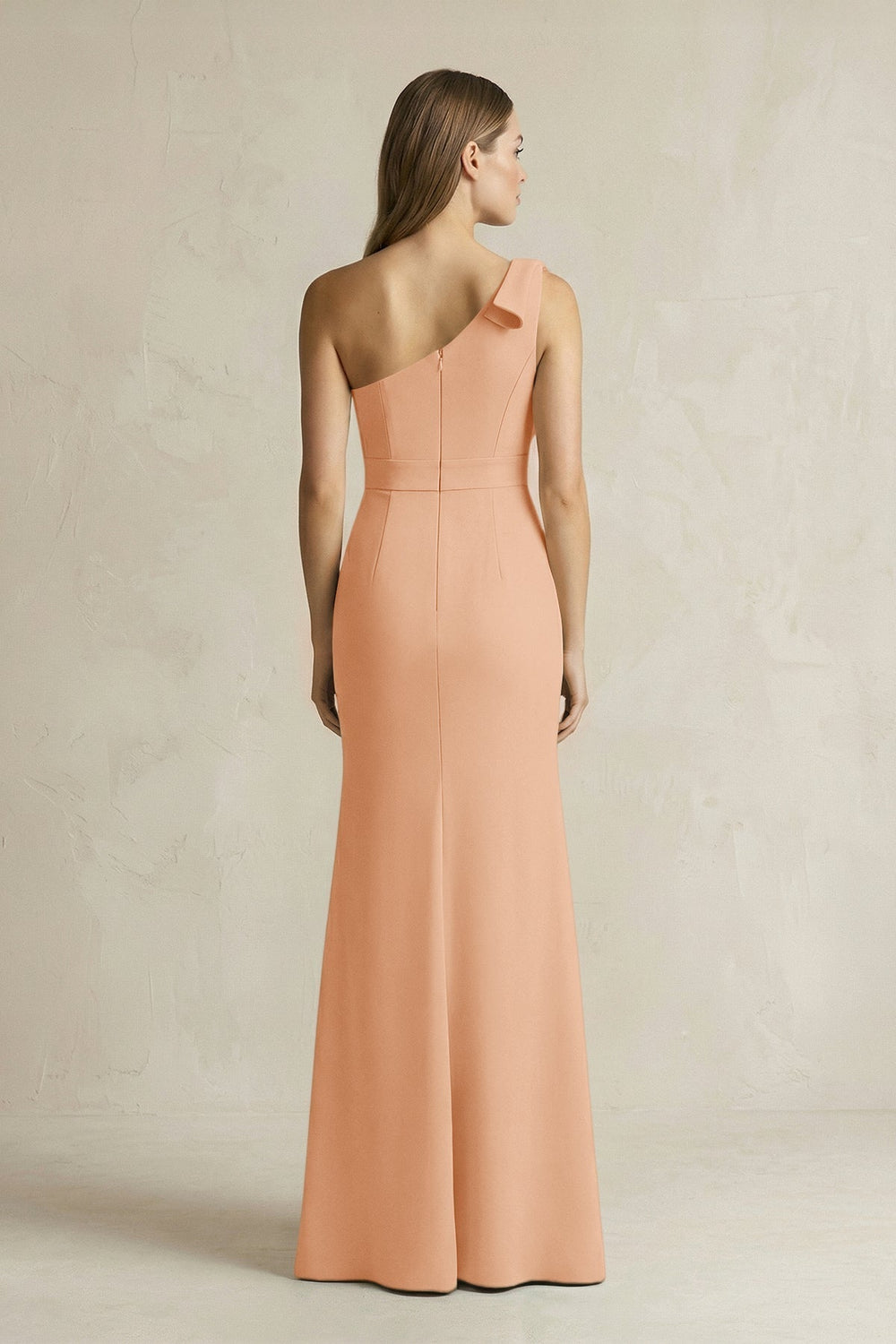 One-Shoulder Sheath Satin Long Bridesmaid Dress in Golden Champagne