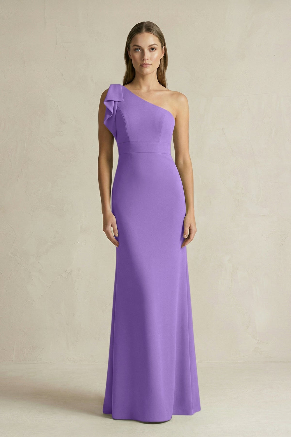 One-Shoulder Sheath Satin Long Bridesmaid Dress in Lilac