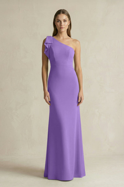 One - Shoulder Sheath Satin Long Bridesmaid Dress in Lilac - KISS BRIDAL Bridesmaid Dresses