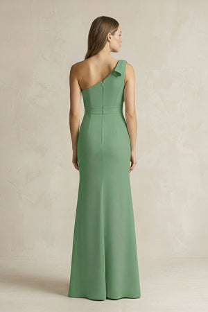One - Shoulder Sheath Satin Long Bridesmaid Dress in Matcha - KISS BRIDAL Bridesmaid Dresses