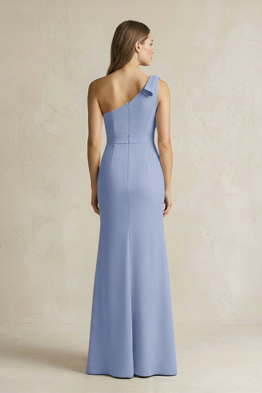 One-Shoulder Sheath Satin Long Bridesmaid Dress in Mist