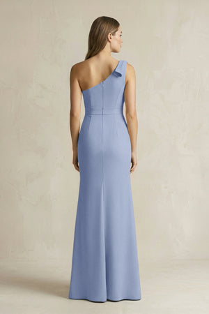 One - Shoulder Sheath Satin Long Bridesmaid Dress in Mist - KISS BRIDAL Bridesmaid Dresses