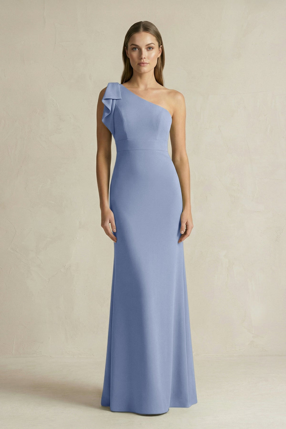 One-Shoulder Sheath Satin Long Bridesmaid Dress in Mist