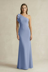 One - Shoulder Sheath Satin Long Bridesmaid Dress in Mist - KISS BRIDAL Bridesmaid Dresses