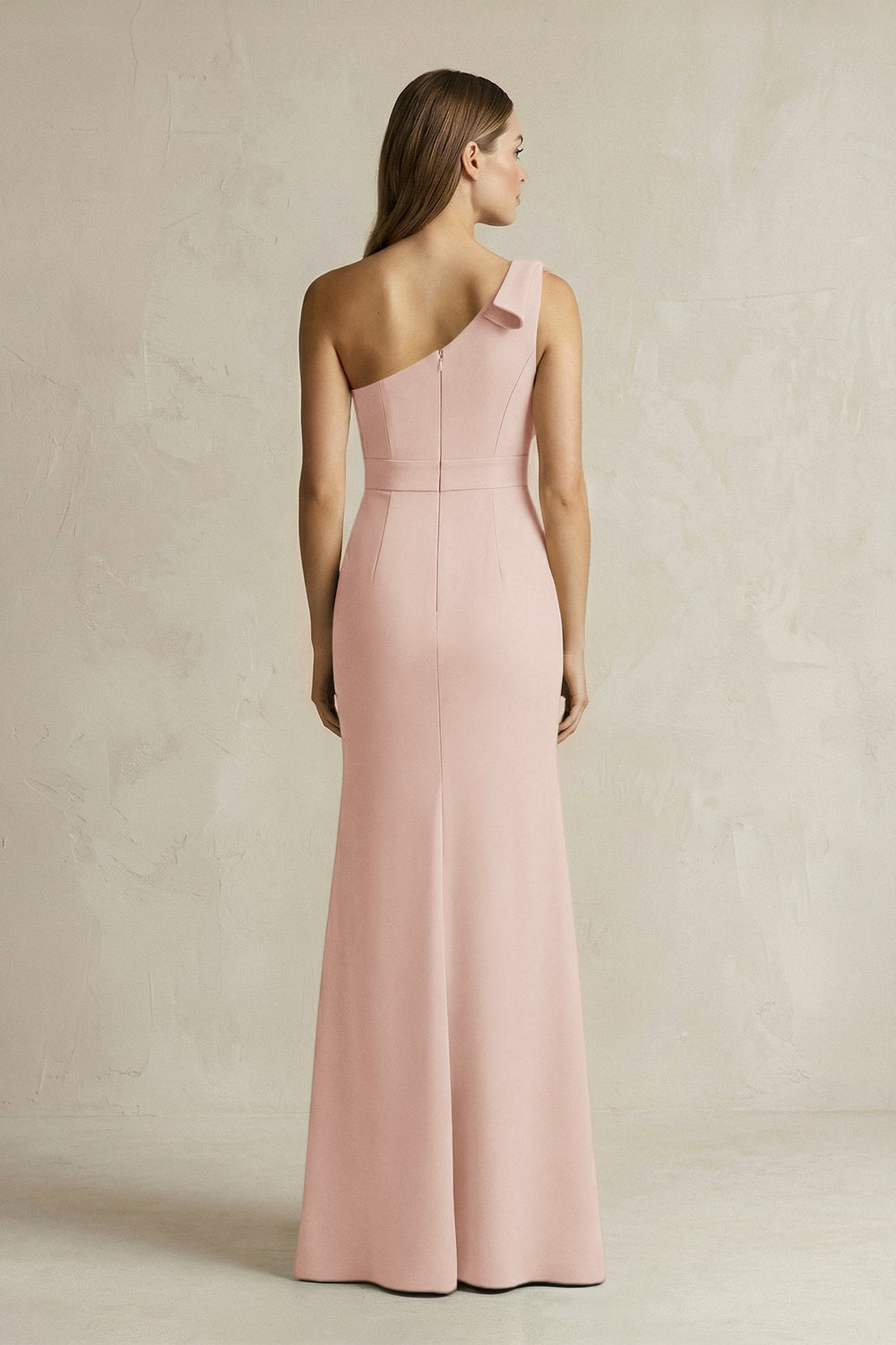 One-Shoulder Sheath Satin Long Bridesmaid Dress in Pale Blush