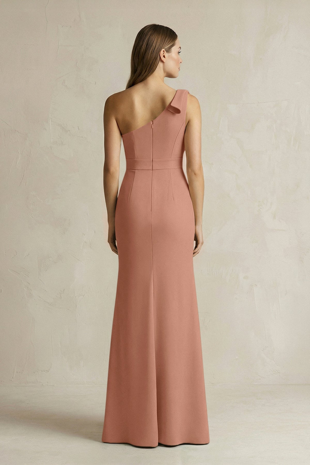 One-Shoulder Sheath Satin Long Bridesmaid Dress in Rosette