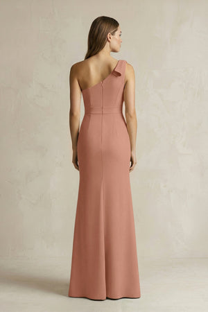 One - Shoulder Sheath Satin Long Bridesmaid Dress in Rosette - KISS BRIDAL Bridesmaid Dresses