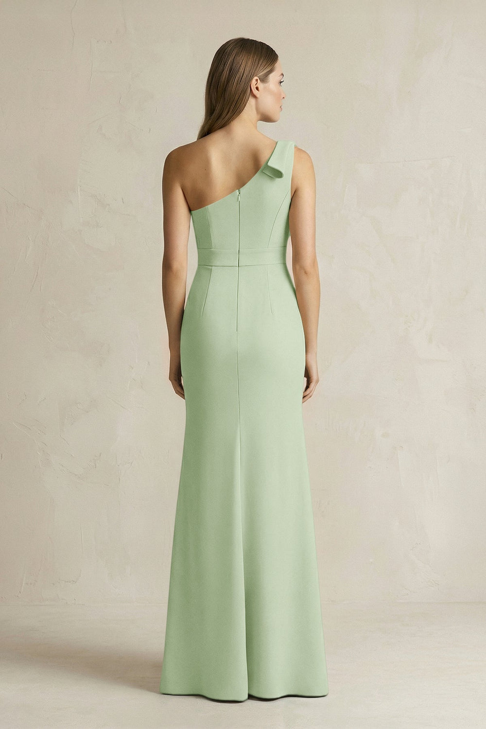 One-Shoulder Sheath Satin Long Bridesmaid Dress in Sage