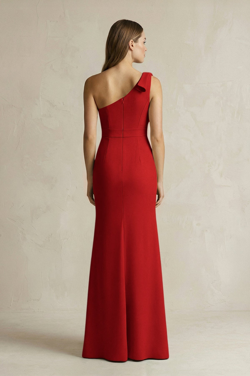 One-Shoulder Sheath Satin Long Bridesmaid Dress in Spice