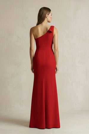 One - Shoulder Sheath Satin Long Bridesmaid Dress in Spice - KISS BRIDAL Bridesmaid Dresses