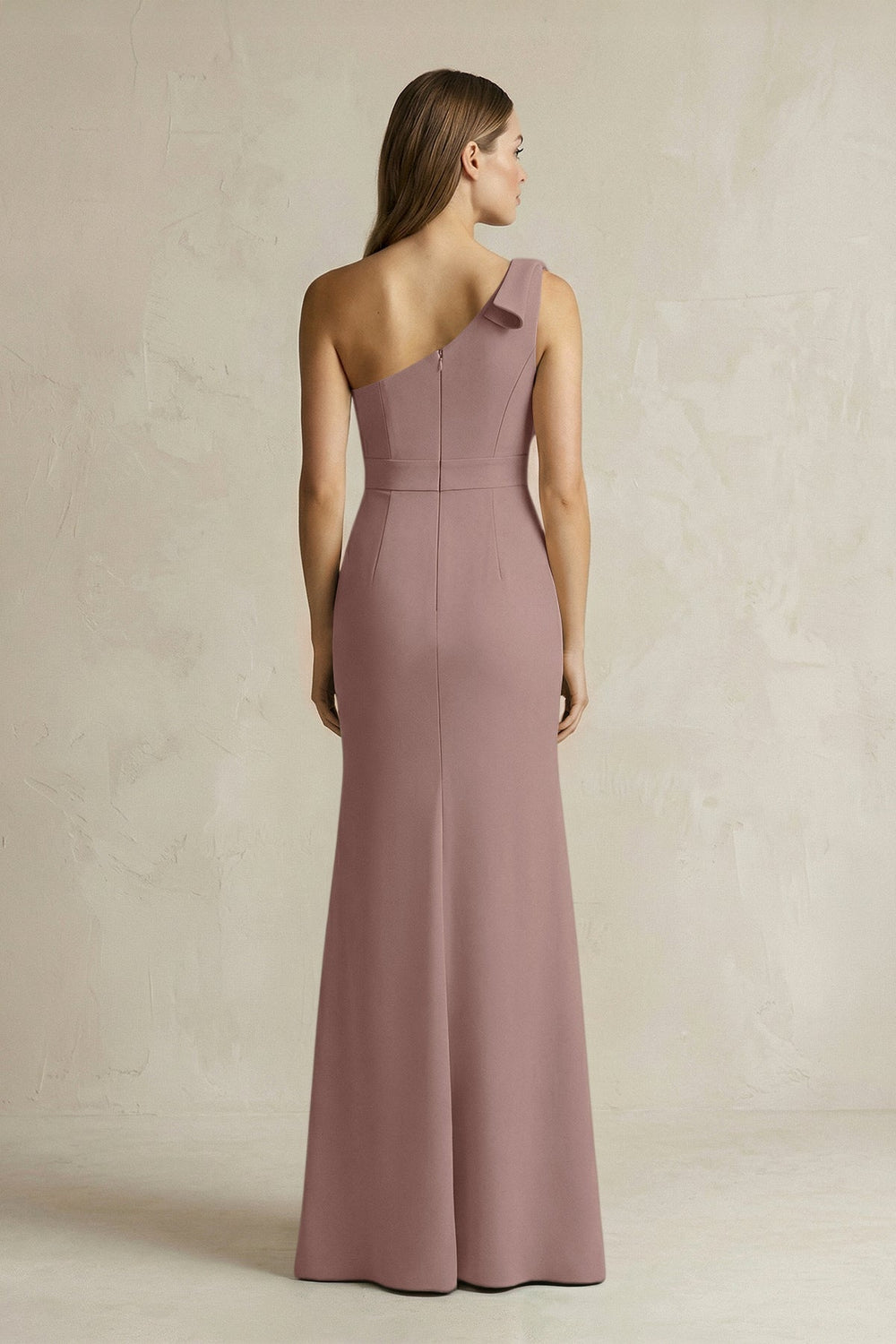 One-Shoulder Sheath Satin Long Bridesmaid Dress in Toffee