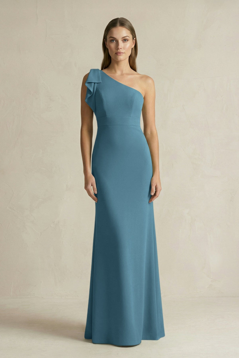 One-Shoulder Sheath Satin Long Bridesmaid Dress in Twilight