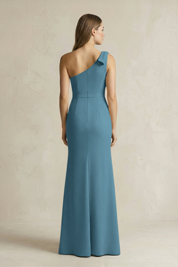 One - Shoulder Sheath Satin Long Bridesmaid Dress in Twilight - KISS BRIDAL Bridesmaid Dresses