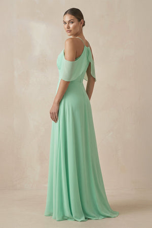 Chiffon A-Line Long Bridesmaid Dress in Pale Pistachio - KISS BRIDAL BRIDESMAID DRESSES
