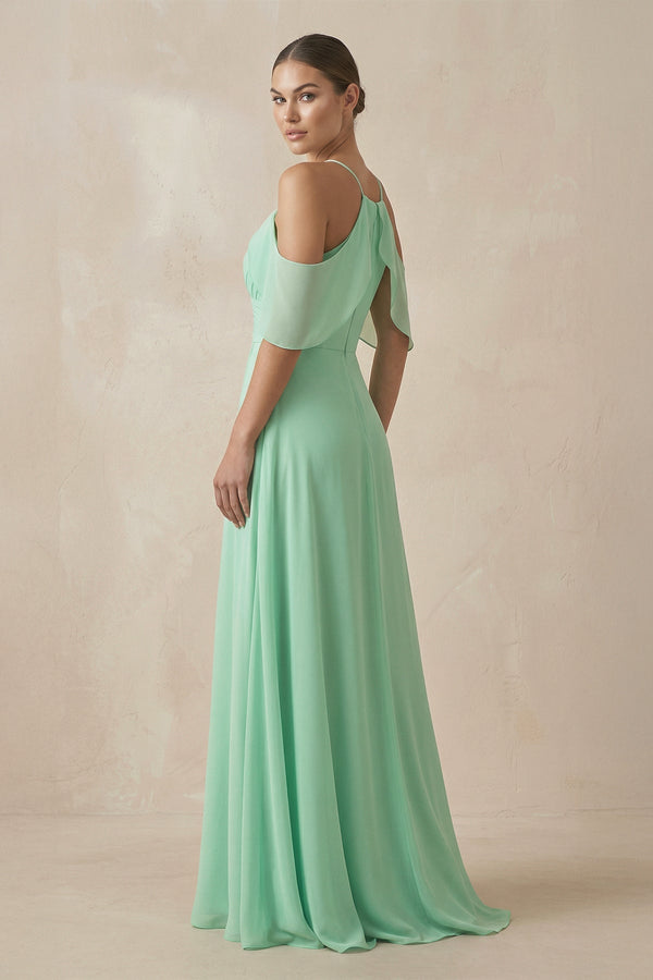 Chiffon A-Line Long Bridesmaid Dress in Pale Pistachio - KISS BRIDAL BRIDESMAID DRESSES