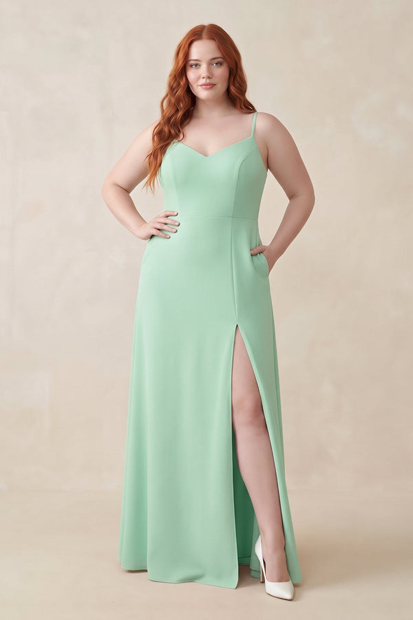 Pale Pistachio Ruched Sheath Chiffon Bridesmaid Dress [sizeplus] | KISSBRIDAL