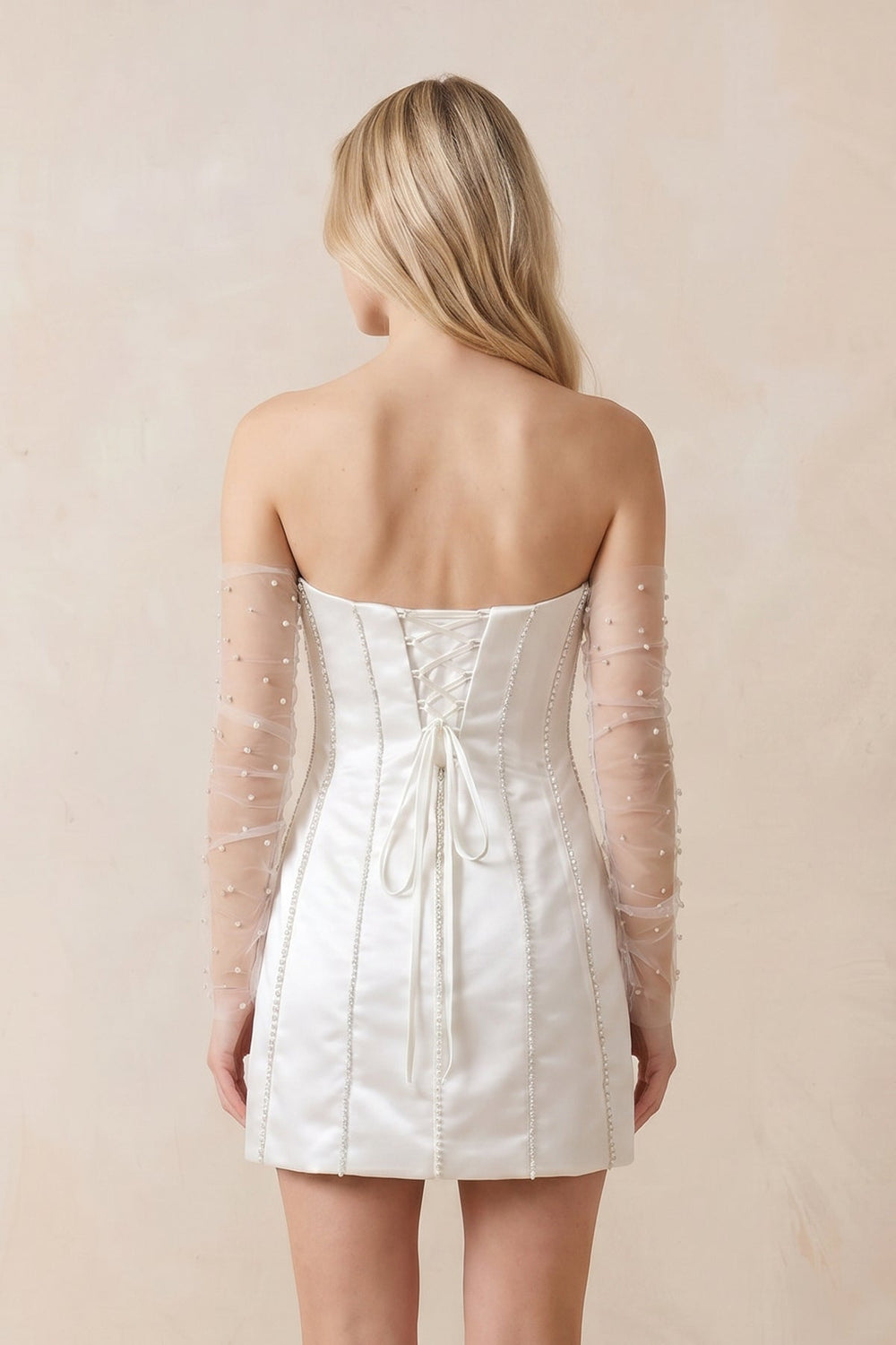 Pearl Satin Sheath Strapless Wedding Dress in White