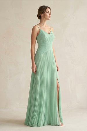 Pleated A - Line Long Chiffon Bridesmaid Dress - KISS BRIDAL Bridesmaid Dresses