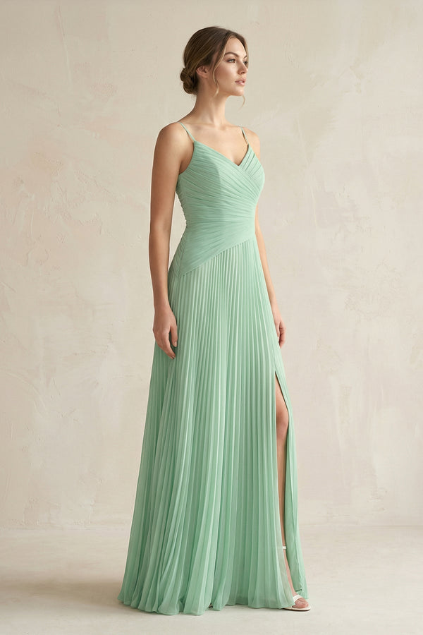 Pleated A - Line Long Chiffon Bridesmaid Dress - KISS BRIDAL Bridesmaid Dresses