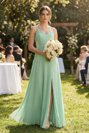Pleated A - Line Long Chiffon Bridesmaid Dress - KISS BRIDAL Bridesmaid Dresses