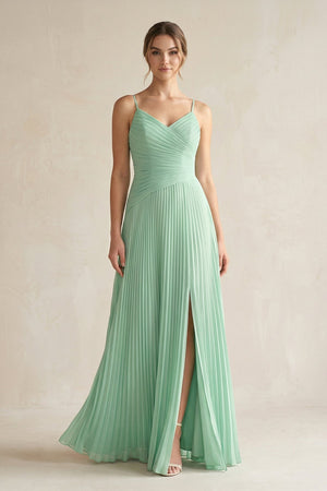 Pleated A - Line Long Chiffon Bridesmaid Dress - KISS BRIDAL Bridesmaid Dresses