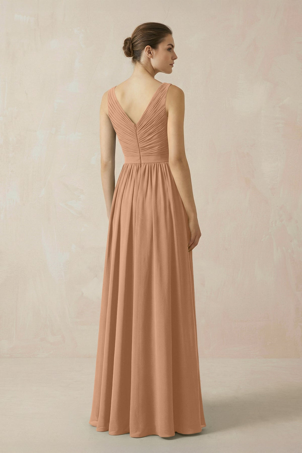A-Line V-Neck Pleated Chiffon Bridesmaid Dress in Bronzer