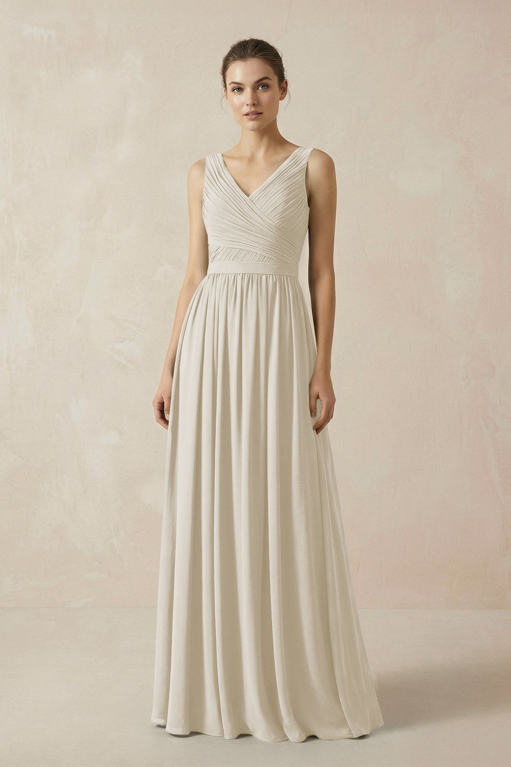 A-Line V-Neck Pleated Chiffon Bridesmaid Dress in Dove Gray