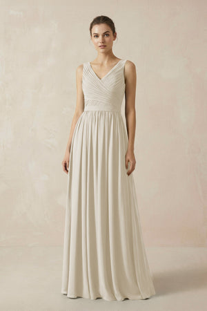 A-Line V-Neck Pleated Chiffon Bridesmaid Dress in Dove Gray - KISS BRIDAL BRIDESMAID DRESSES