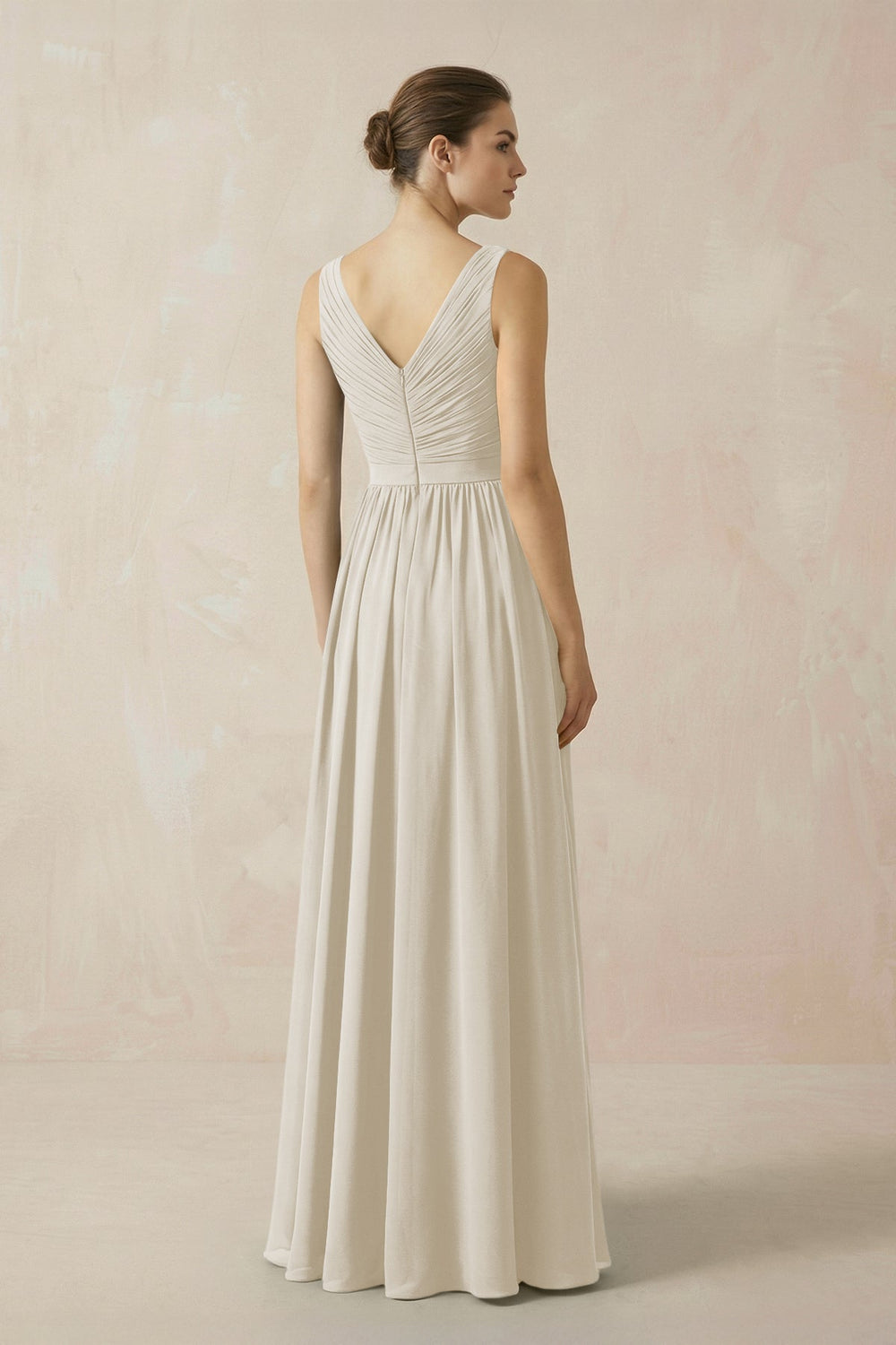 A-Line V-Neck Pleated Chiffon Bridesmaid Dress in Dove Gray