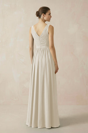 A-Line V-Neck Pleated Chiffon Bridesmaid Dress in Dove Gray - KISS BRIDAL BRIDESMAID DRESSES