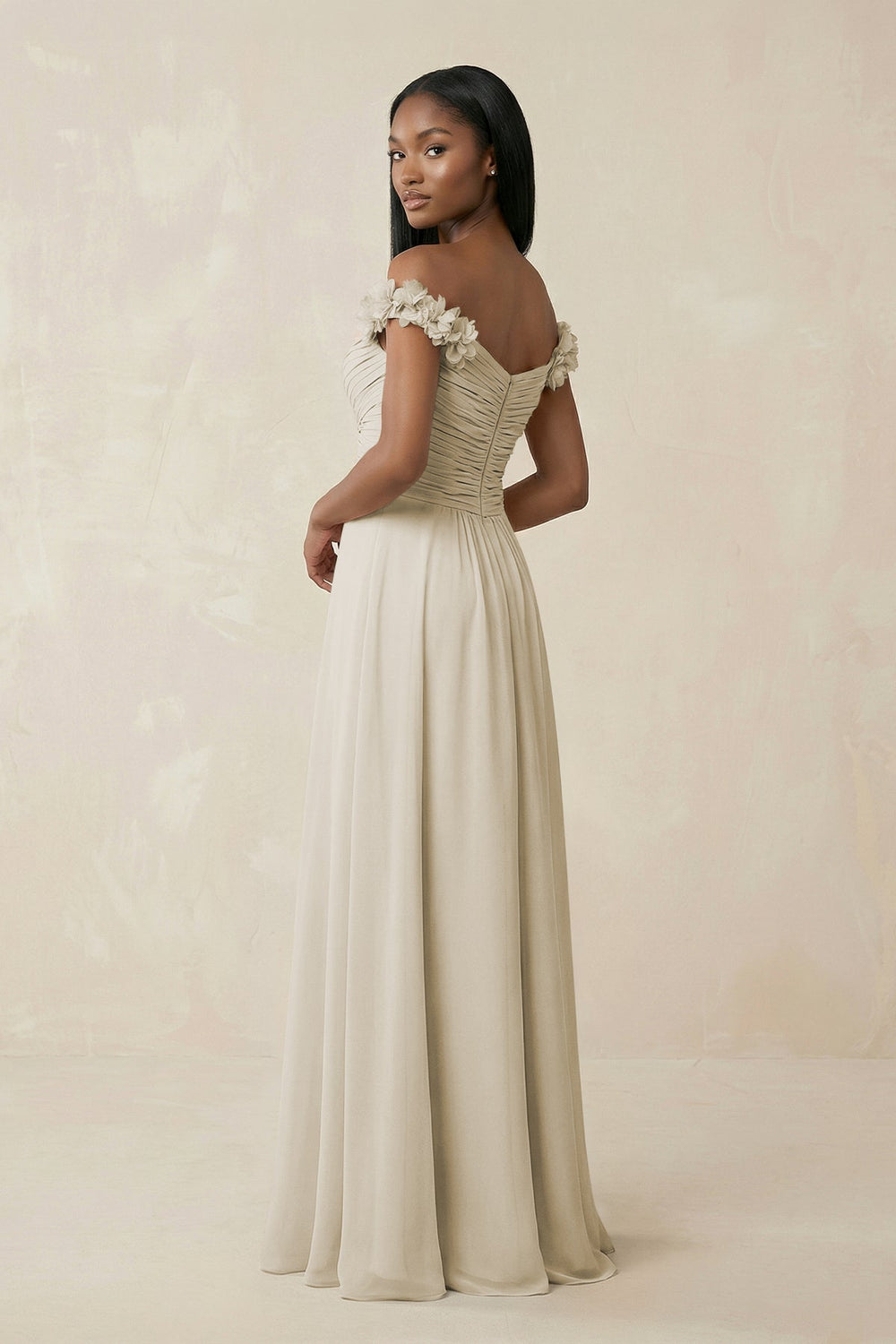 Pleated Off-the-Shoulder A-Line Chiffon Bridesmaid Dress in Dove Gray