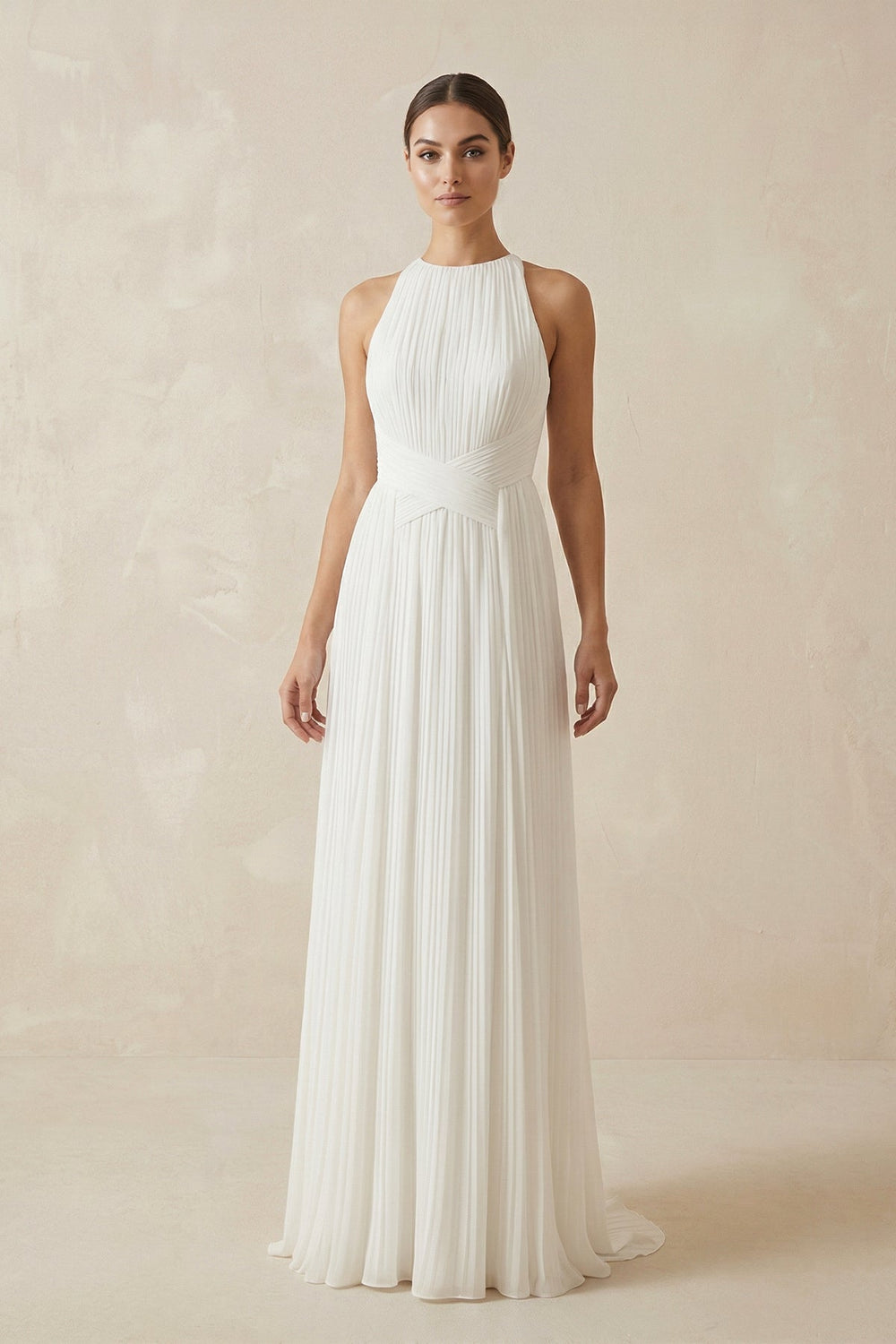 Pleated Halter A-Line Wedding Dress