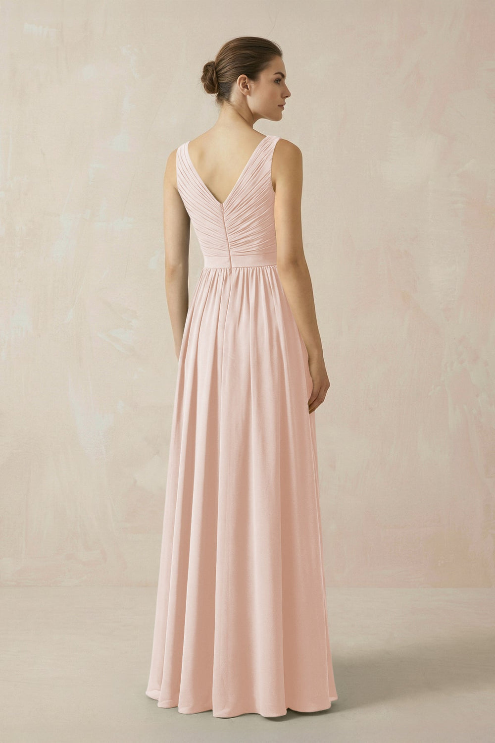 A-Line V-Neck Pleated Chiffon Bridesmaid Dress in Pale Blush