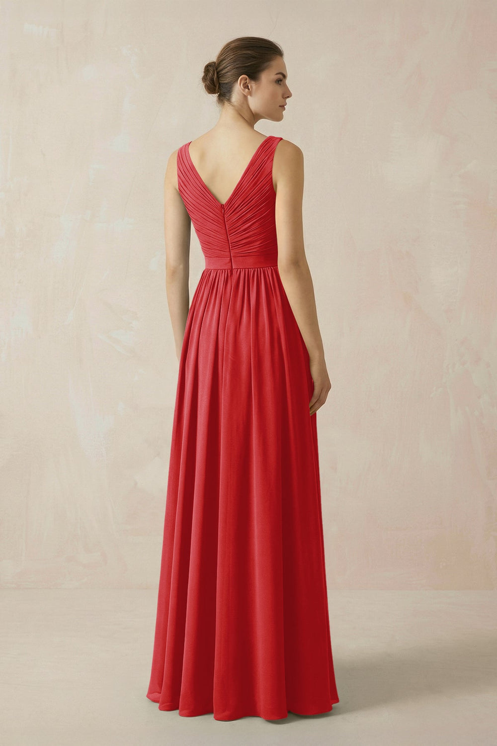A-Line V-Neck Pleated Chiffon Bridesmaid Dress in Ruby Red
