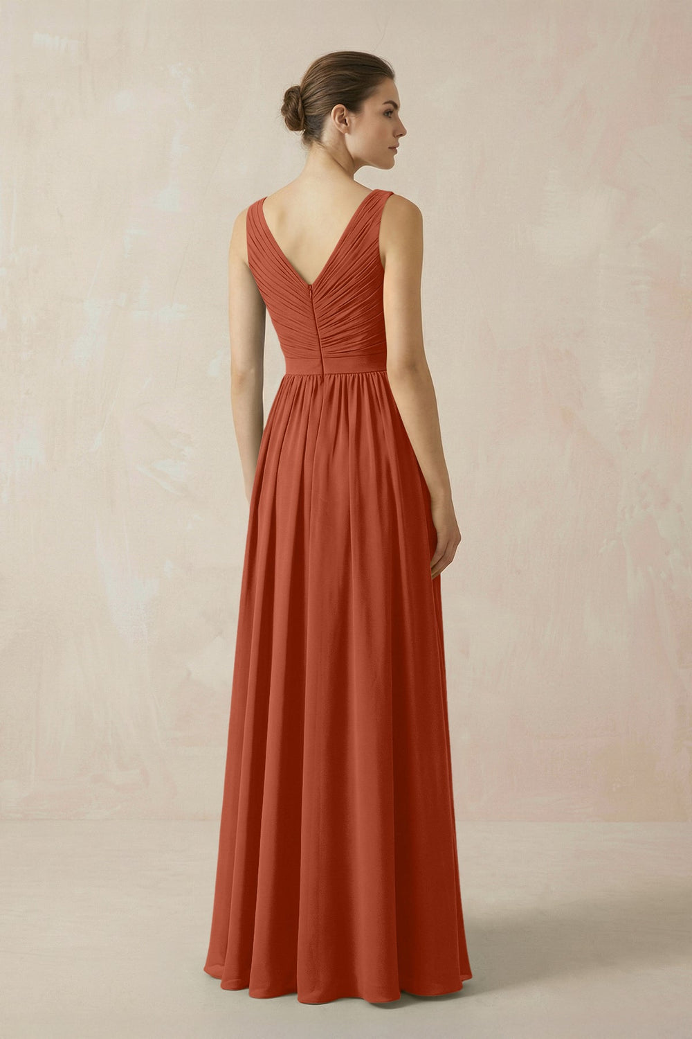 A-Line V-Neck Pleated Chiffon Bridesmaid Dress in Spice