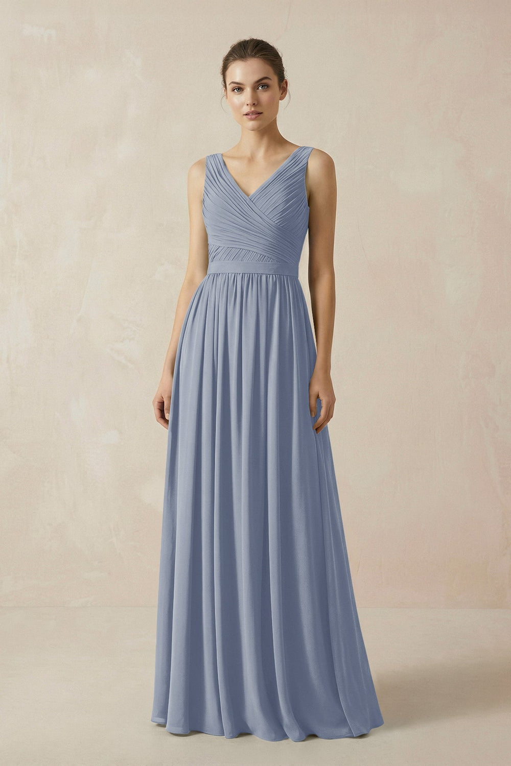 A-Line V-Neck Pleated Chiffon Bridesmaid Dress in Twilight