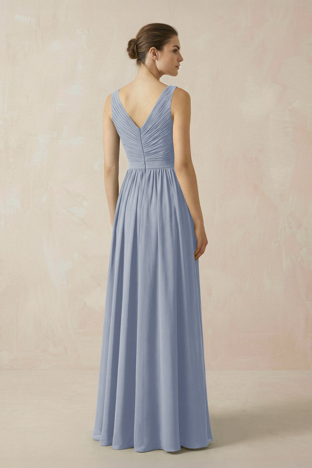A-Line V-Neck Pleated Chiffon Bridesmaid Dress in Twilight
